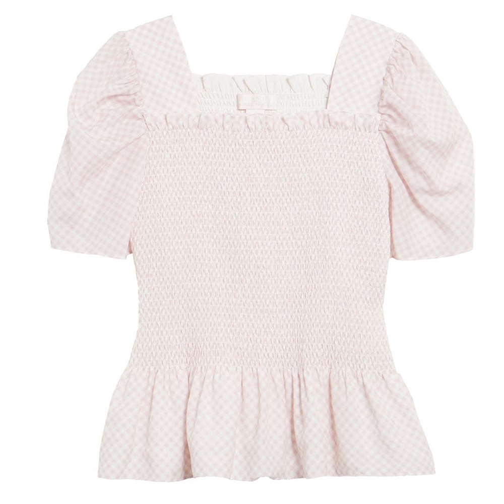 Rachel Parcell Square Neck Smock Top in Purple Fragrant Gingham